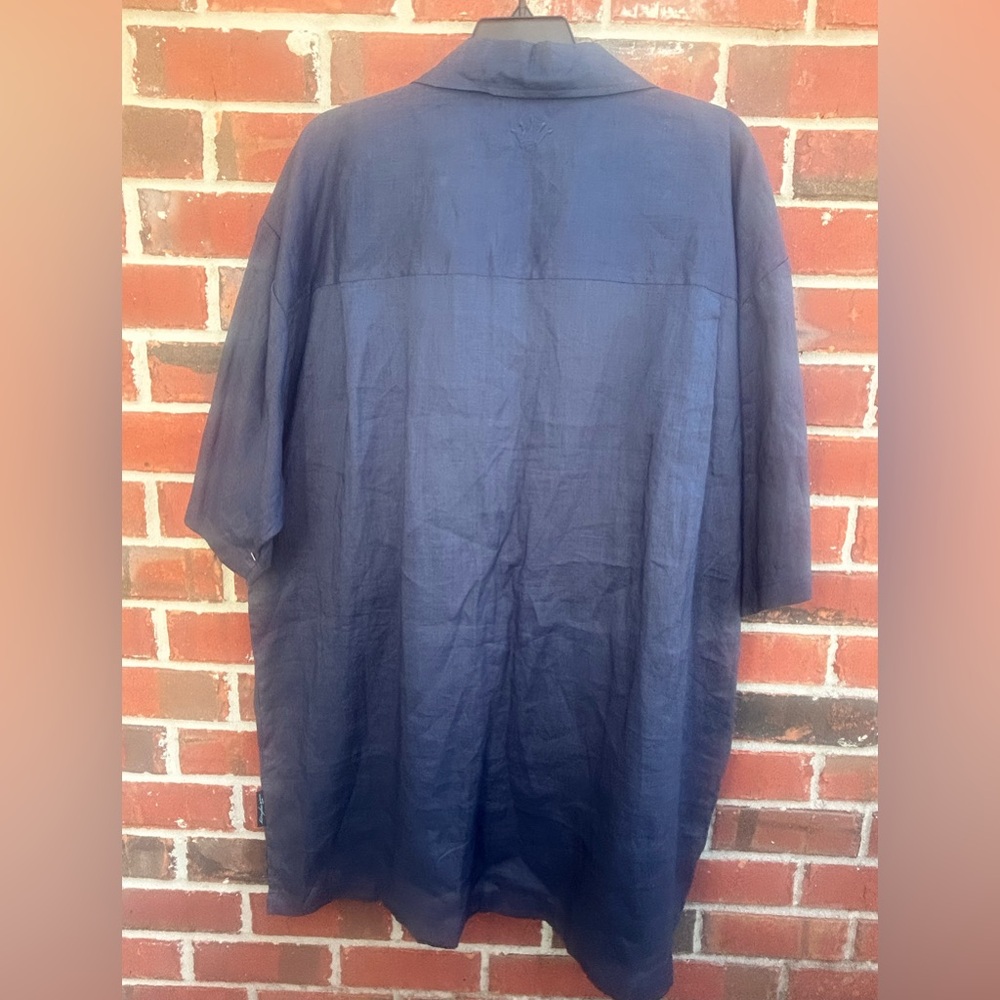 NWT Steve Harvey Celebrity Edition 100% Linen Big & Tall 5XL Navy Blue Shirt G6 - Picture 3 of 9